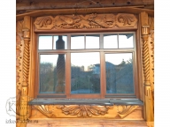 Наличник из кедра с резьбой в Русском стиле. Размер окна 2000 на 1600.