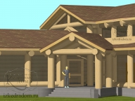 3D модель центрального крыльца дома из кедра в стиле Post and Beam