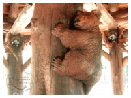 Резная фигура медвежонка из кедра в беседке