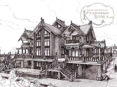 Эскиз элитного деревянного дома из кедра